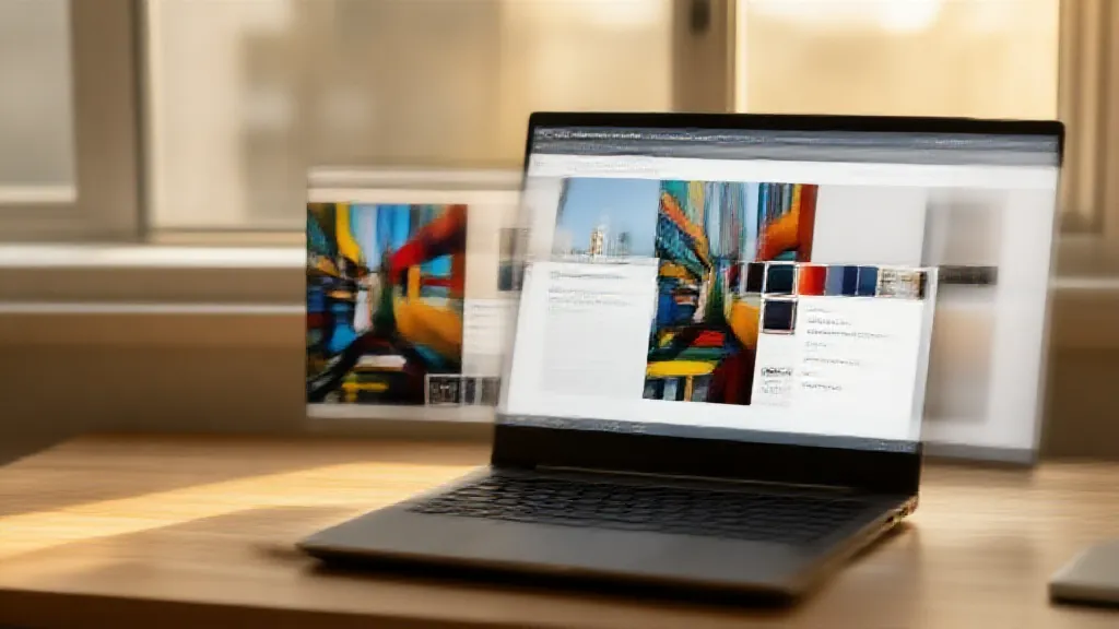 Sample output from TwinFlow Z-Image-Turbo — AMD Ryzen laptop on wooden desk with AI-generated images on screen